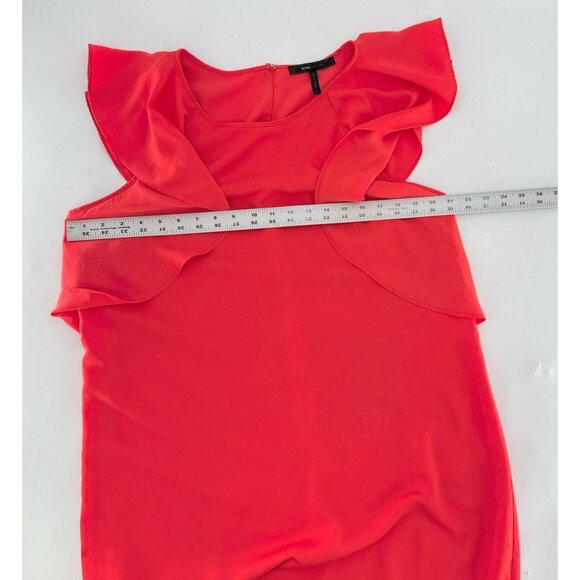 BCBGMAXAZRIA Red Orange Chiffon Flutter Sleeve Shift Dress Sz L Preppy Event - Picture 9 of 10